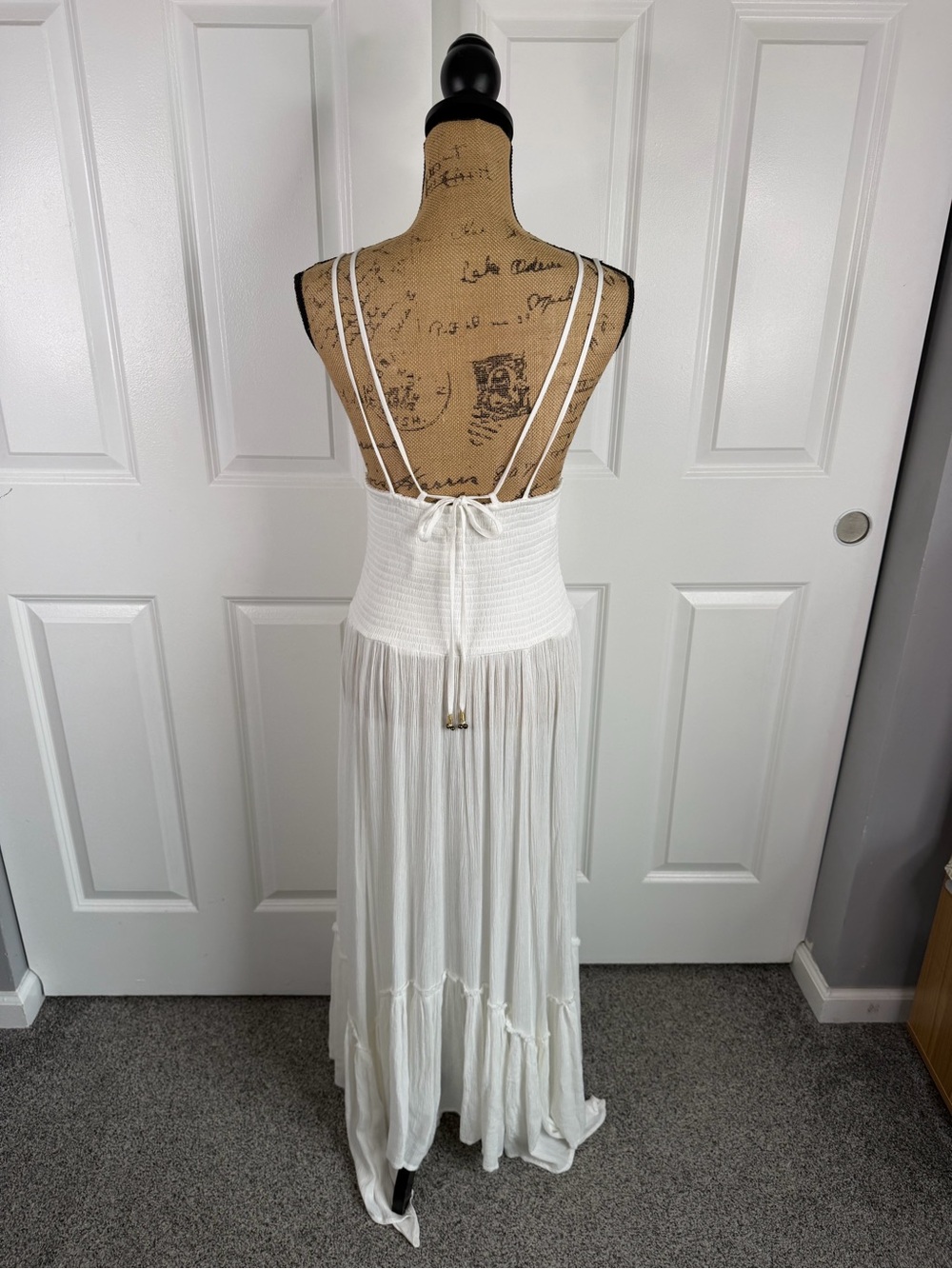 Free People White Smocked Maxi Dress Beach Boho Sz M NWOT - Picture 8 of 13